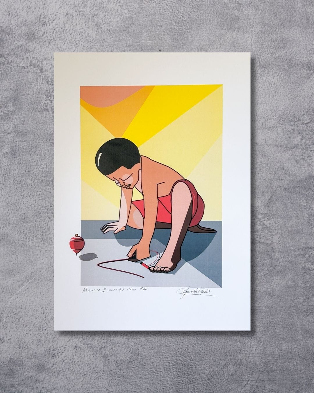 Gravura Menino Brincando com Pião - 42 x 30 cm