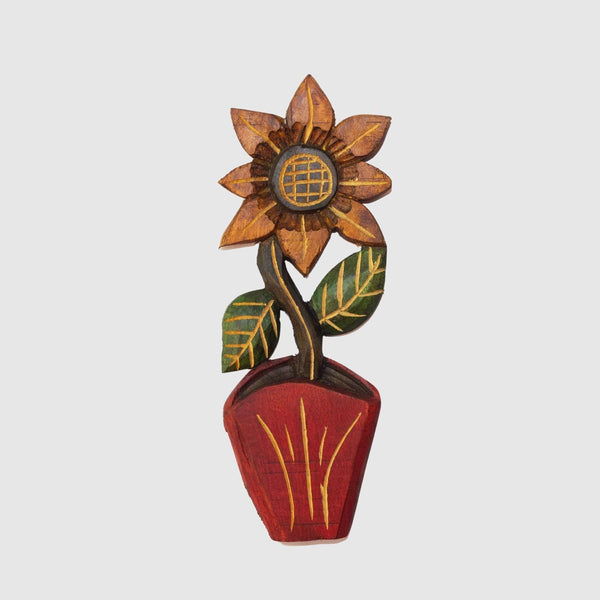 Figura Vaso com Flor Entalhada na Madeira 04