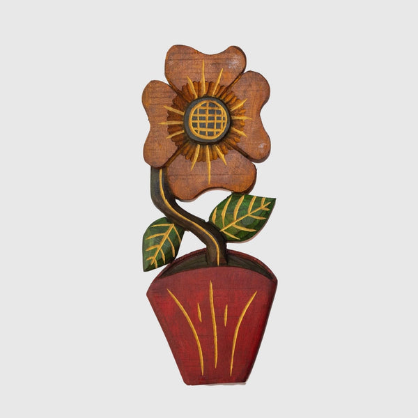 Figura Vaso com Flor G Entalhada na Madeira 06