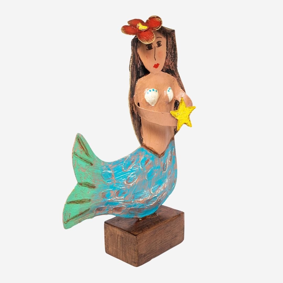 Imagem Sereia em Metal com Base em Madeira