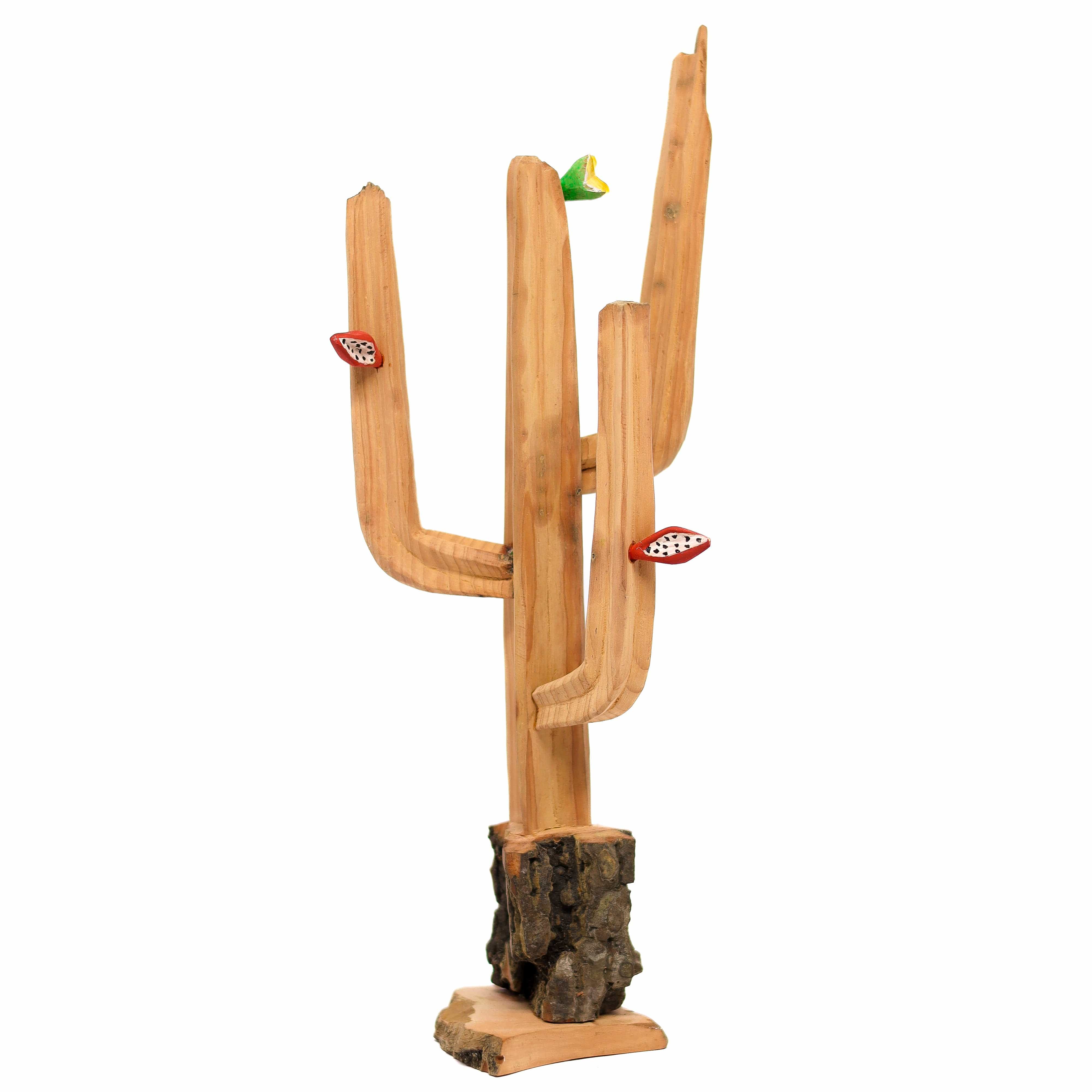 Escultura Cacto Talhado na Madeira CMS G