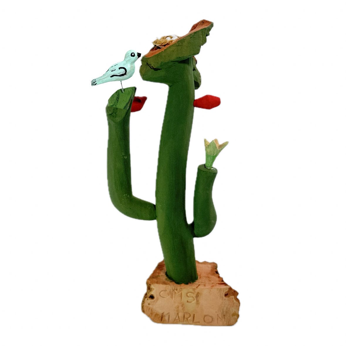 Escultura Cacto Talhado na Madeira CMS M 04