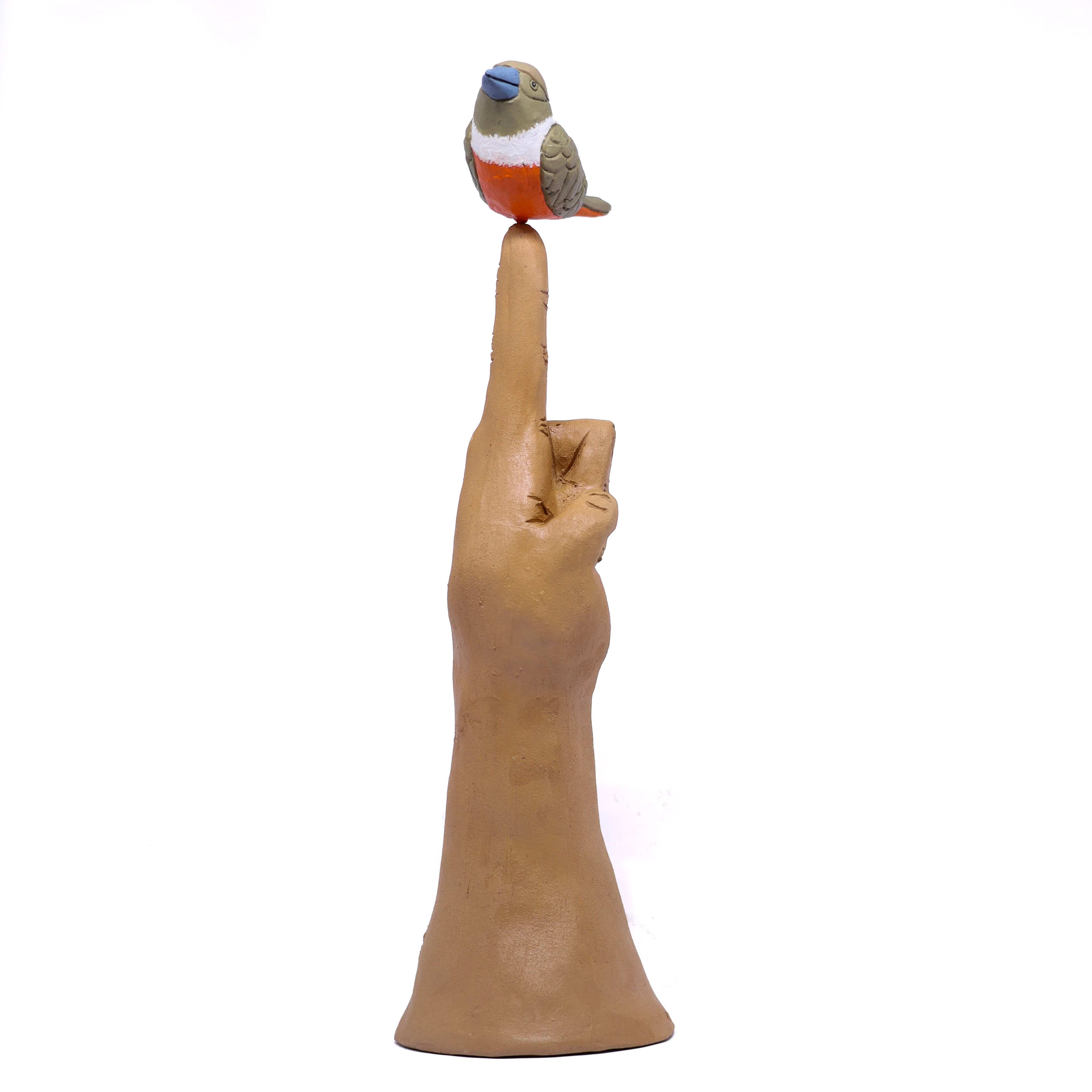 Escultura Amor Sabiá em Cerâmica