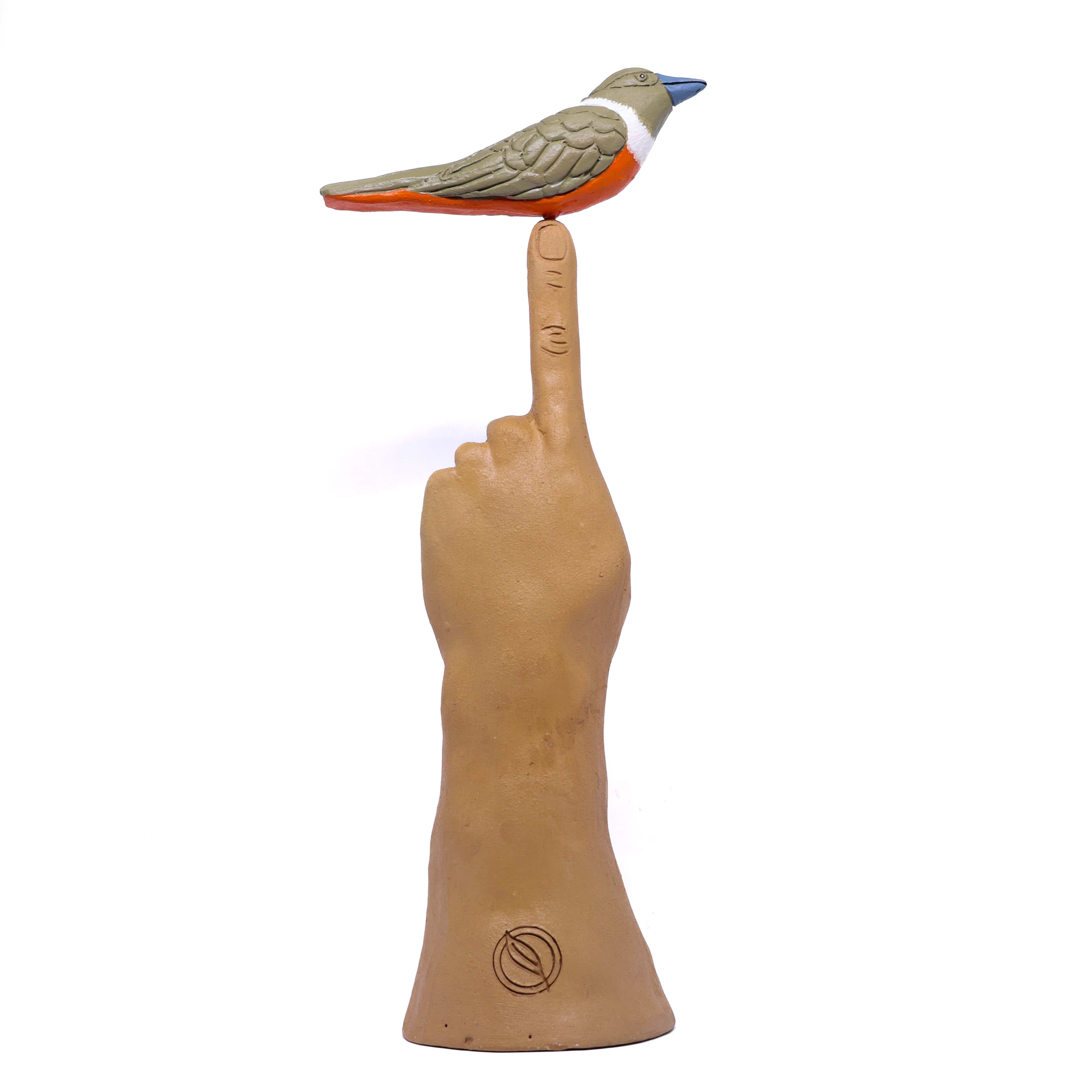 Escultura Amor Sabiá em Cerâmica