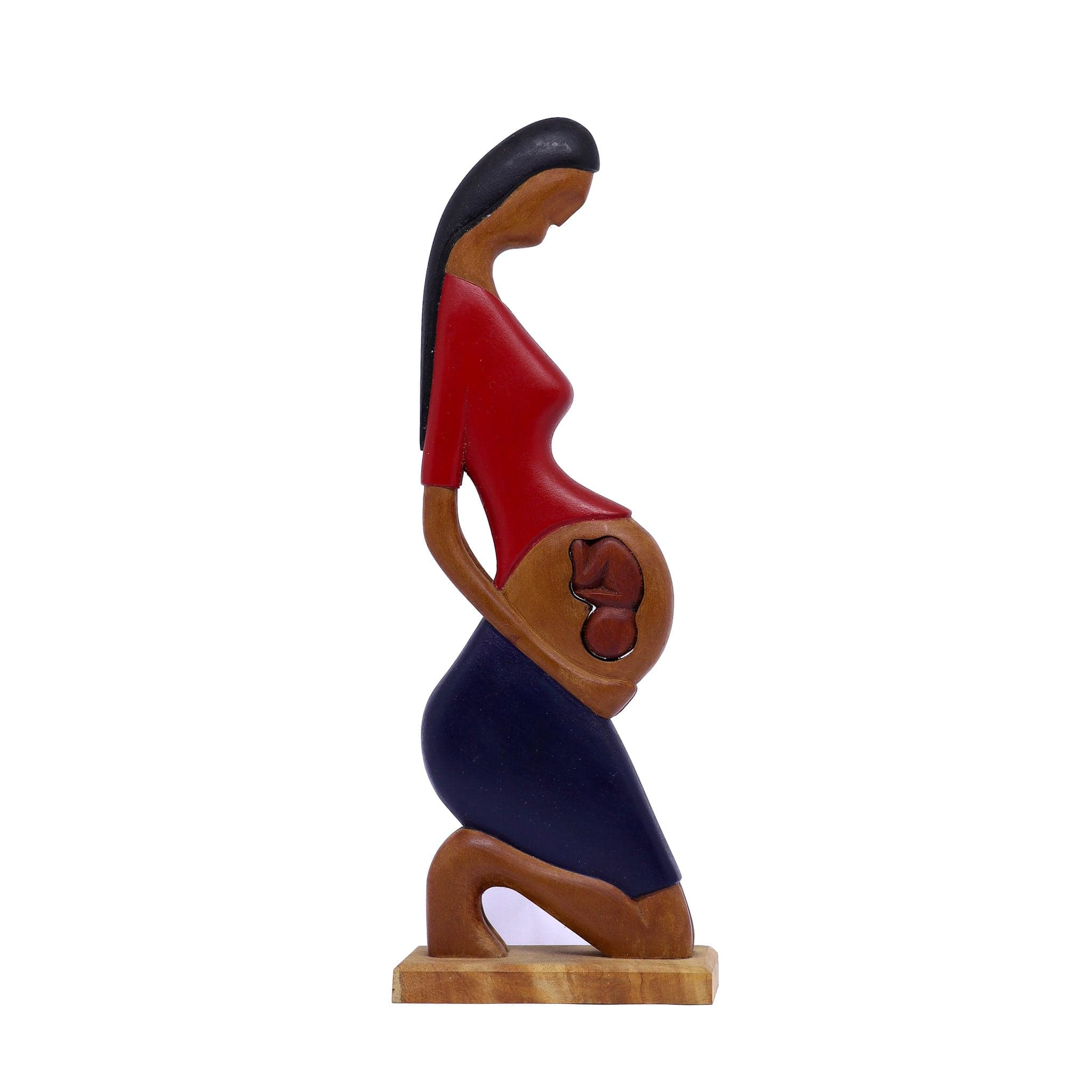 Escultura Gestante Madeira Ajoelhada M 03