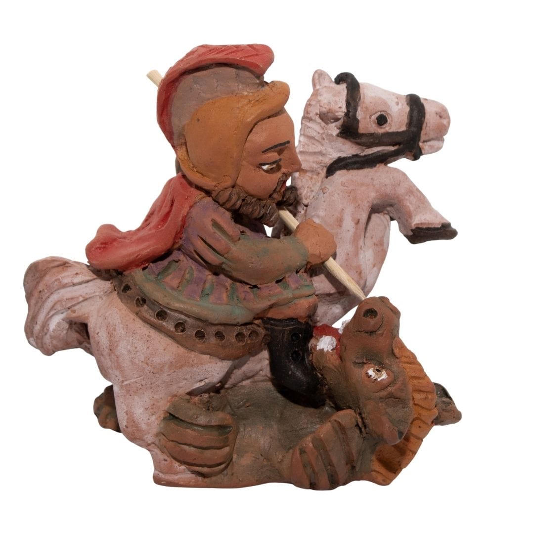 Escultura São Jorge no Cavalo em Barro