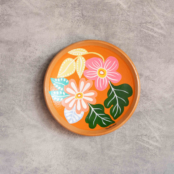 Prato de Cerâmica com Pintura Floral 22 cm