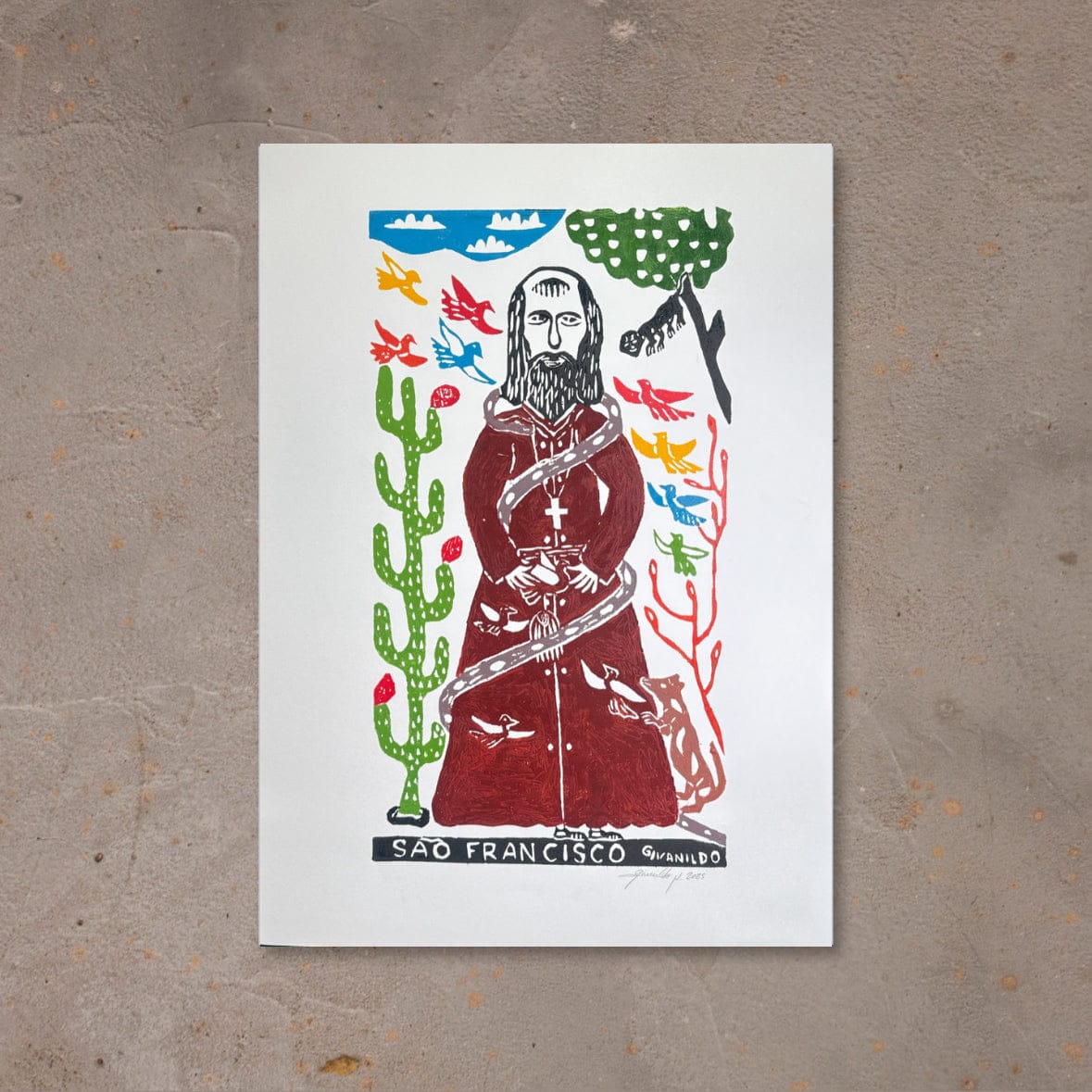 Xilogravura São Francisco - 66 X 48 cm