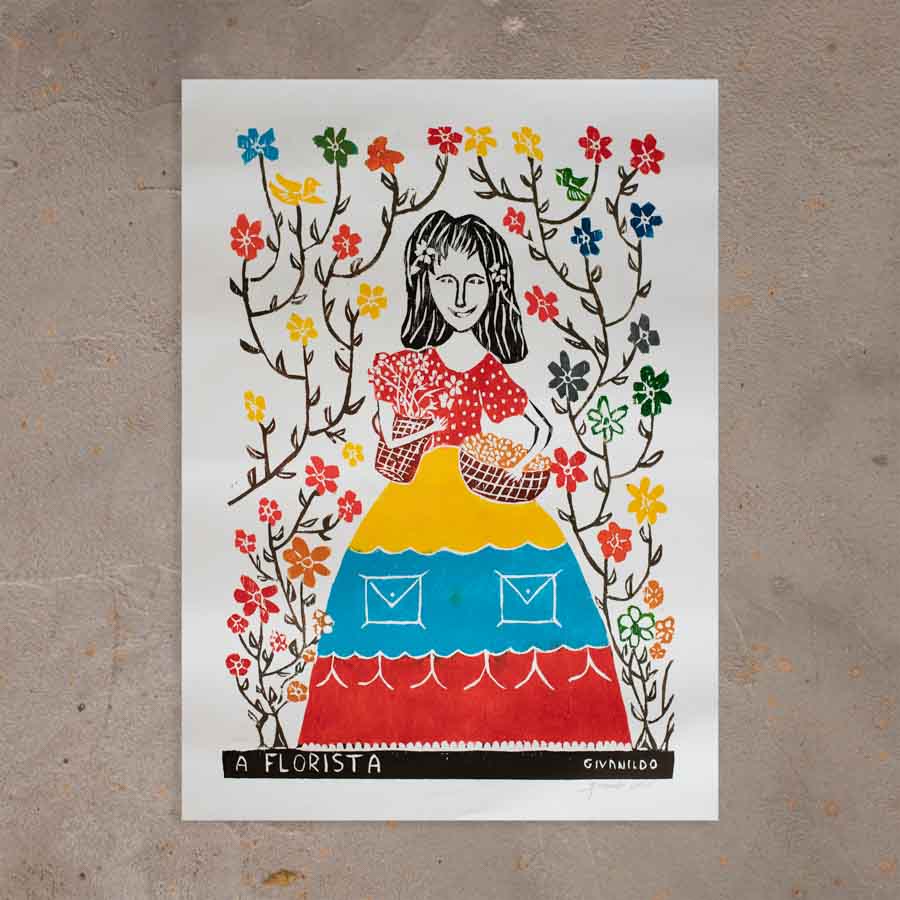 Xilogravura A Florista - 66 X 48 cm