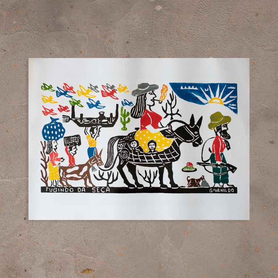 Xilogravura Fugindo da Seca - 48 X 66 cm