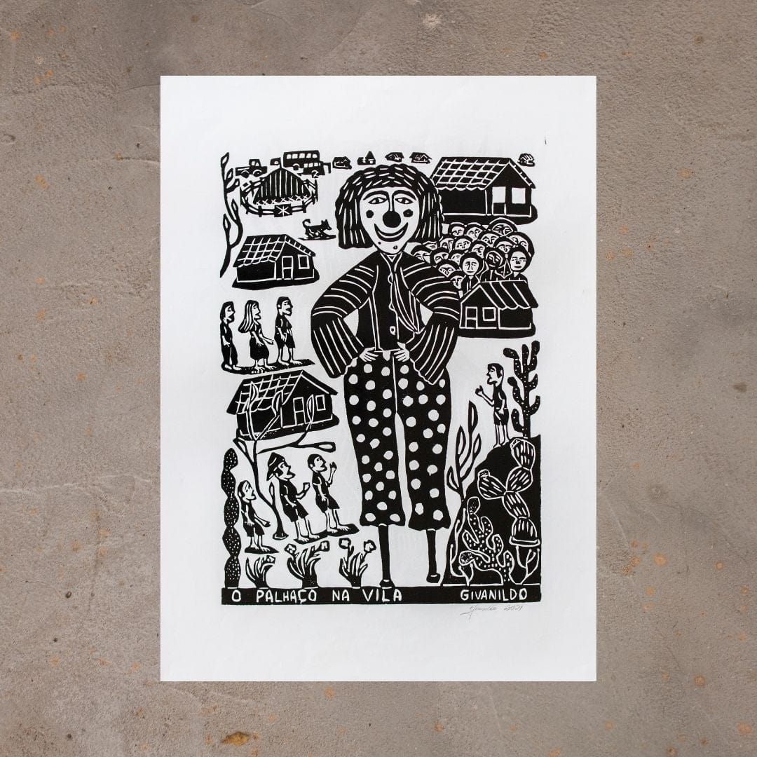 Xilogravura O Palhaço na Vila - 66 X 48 cm