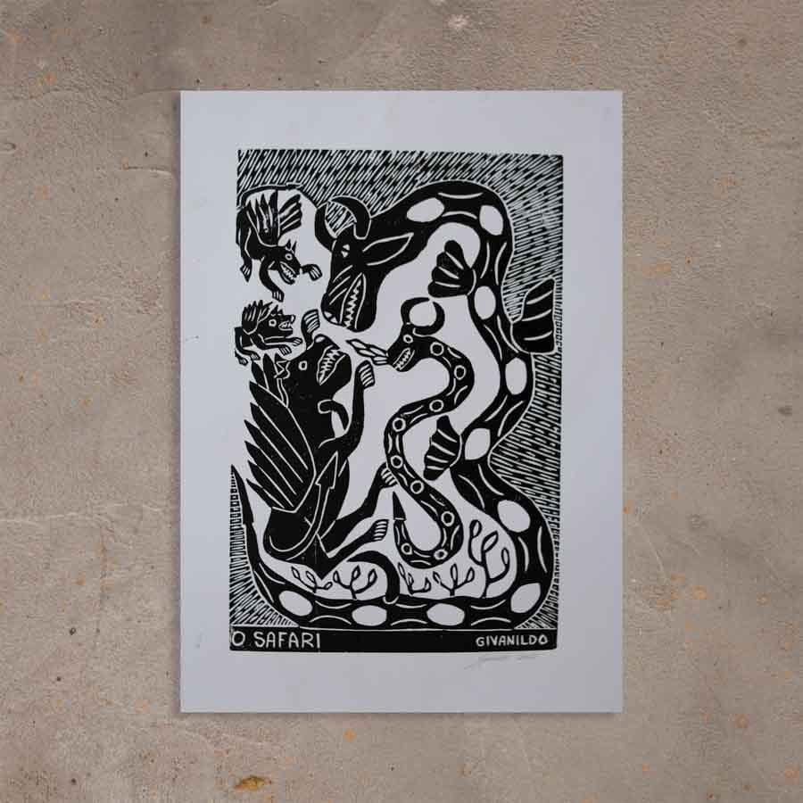 Xilogravura O Safari - 66 X 48 cm