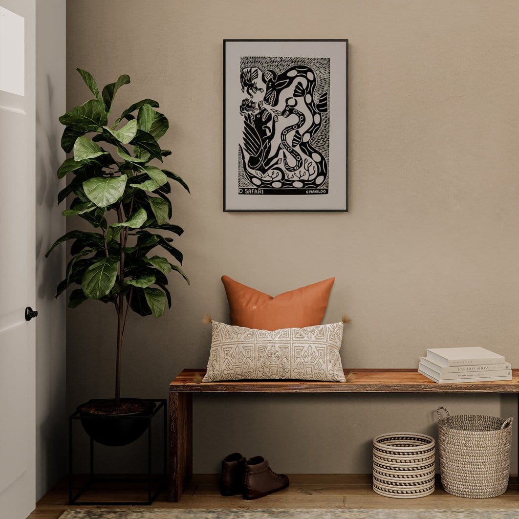 Xilogravura O Safari - 66 X 48 cm