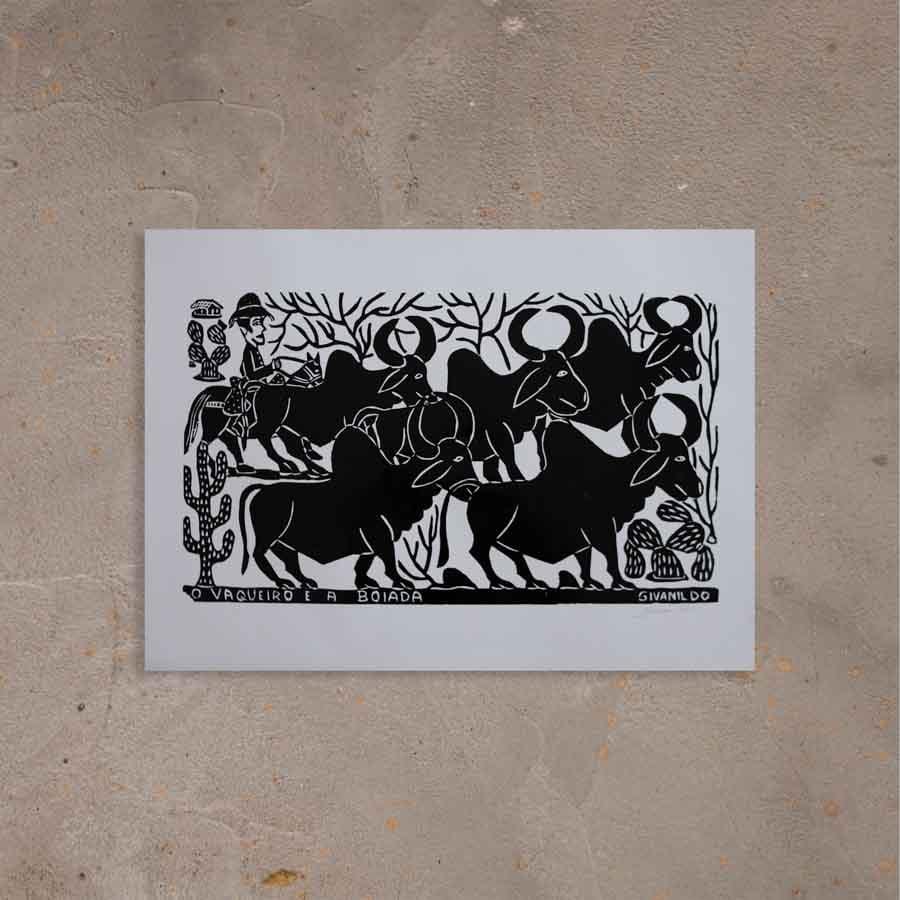 Xilogravura O Vaqueiro e a Boiada - 48 X 66 cm