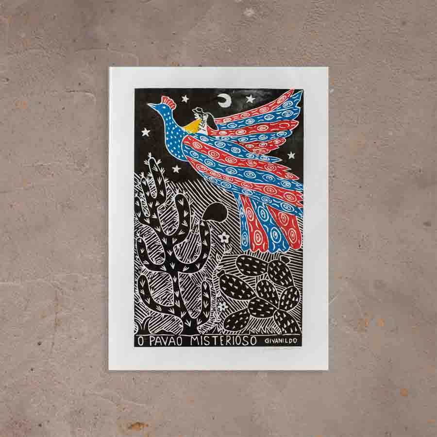 Xilogravura Pavão Misterioso - 66 X 48 cm