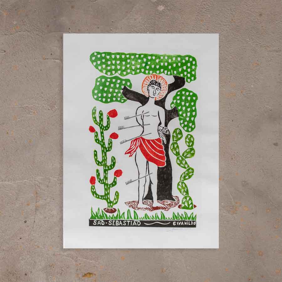 Xilogravura São Sebastião - 66 X 48 cm
