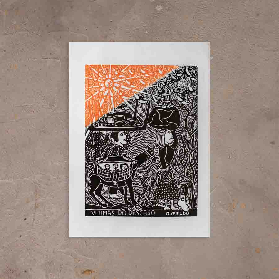 Xilogravura Vitimas do Descaso - 66 X 48 cm