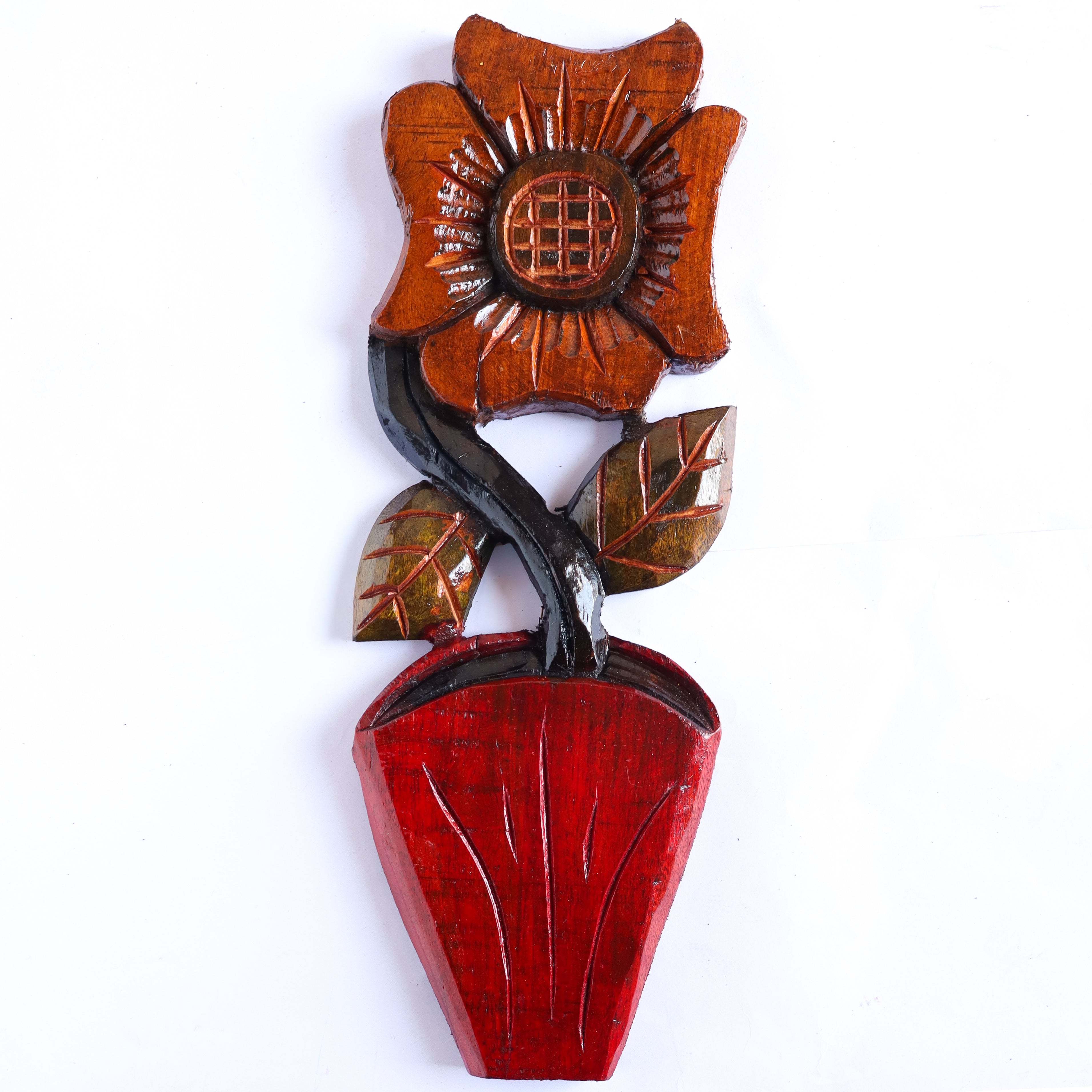 Figura Vaso com Flor G Entalhada na Madeira 14