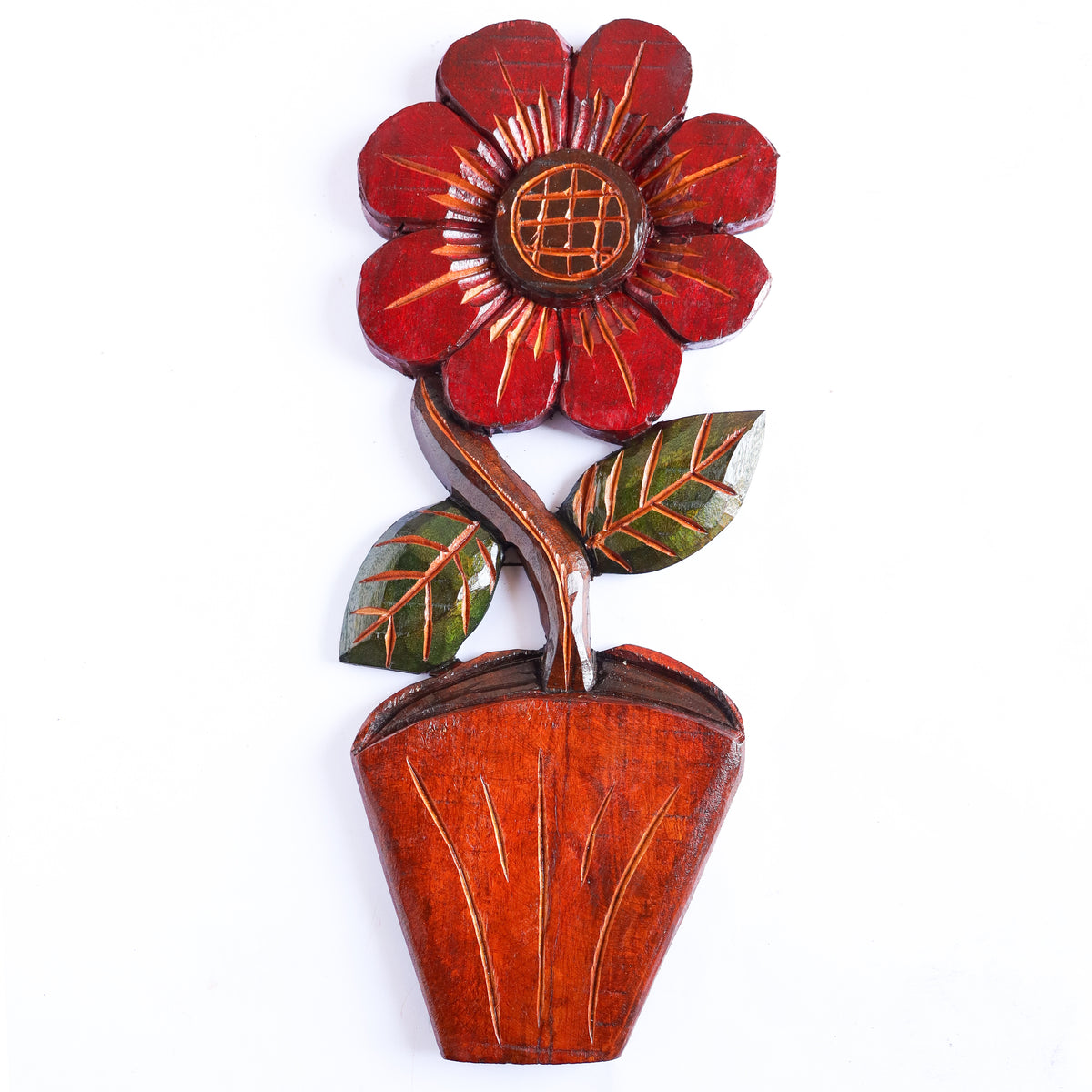 Figura Vaso com Flor G Entalhada na Madeira 11