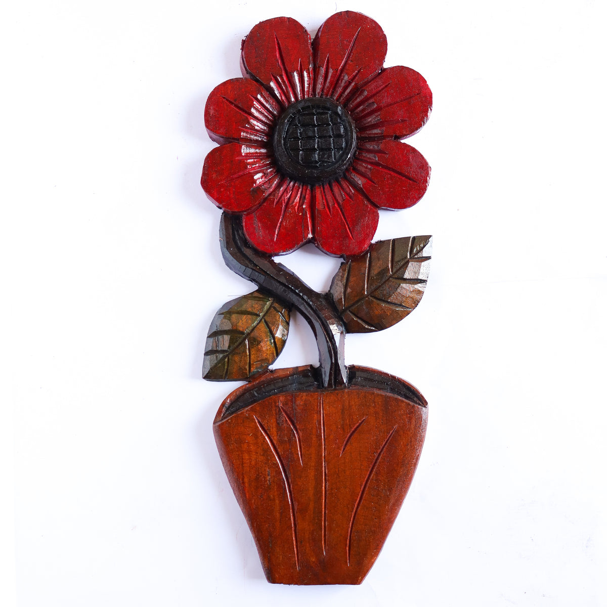 Figura Vaso com Flor G Entalhada na Madeira 17