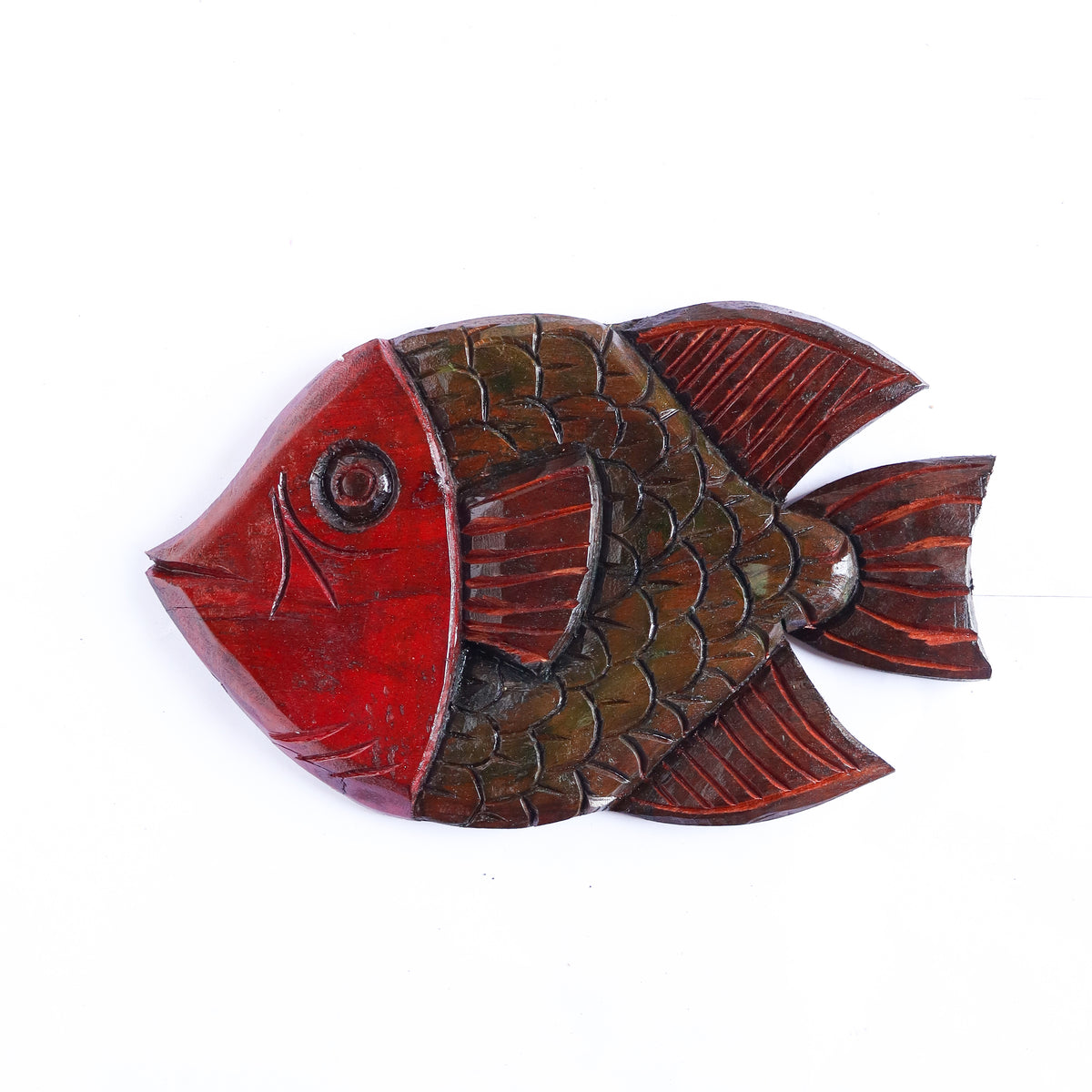 Figura Peixe Entalhado na Madeira
