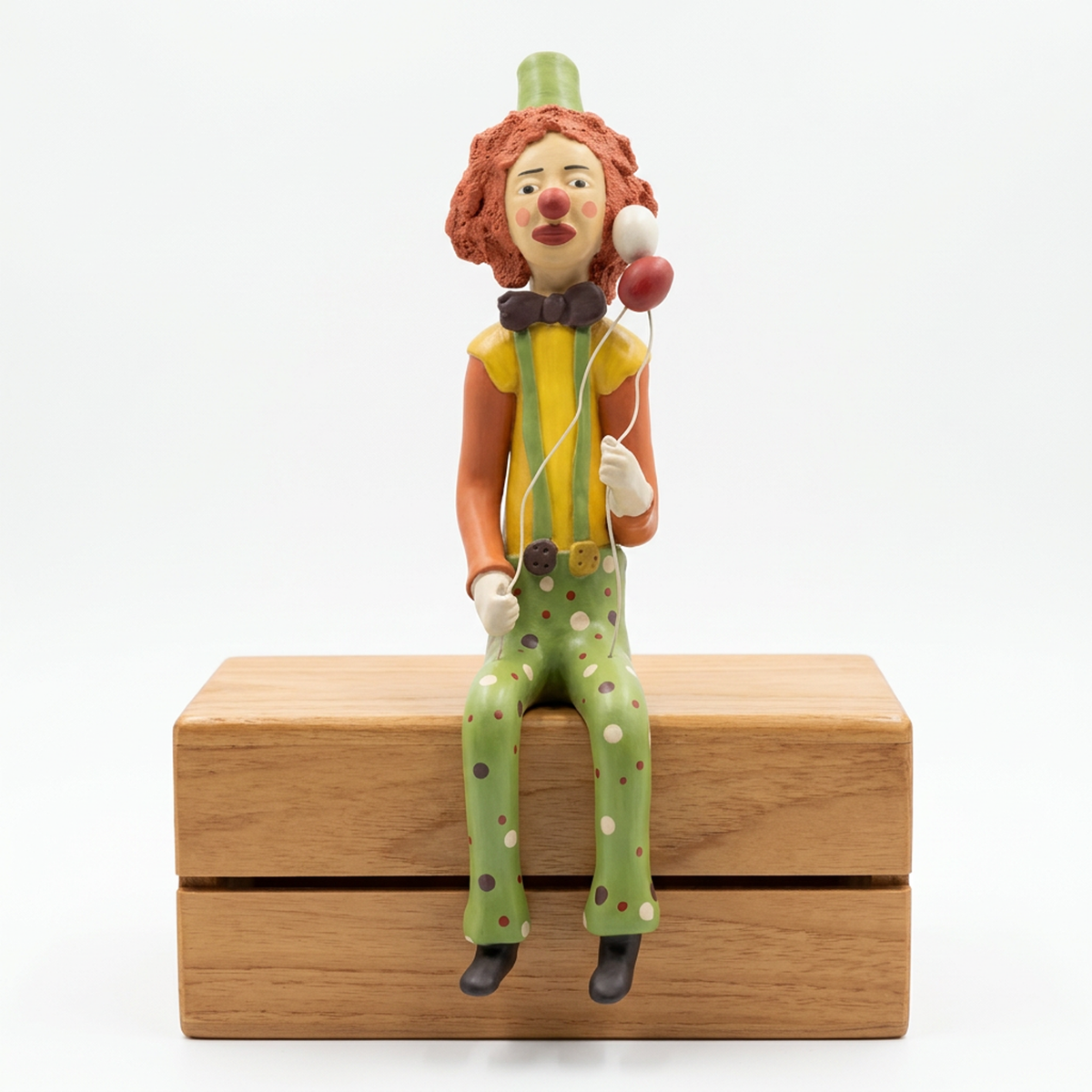 Escultura Palhaço Sentado em Cerâmica