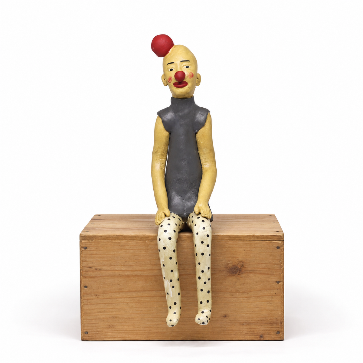 Escultura Palhaço Sentado em Cerâmica