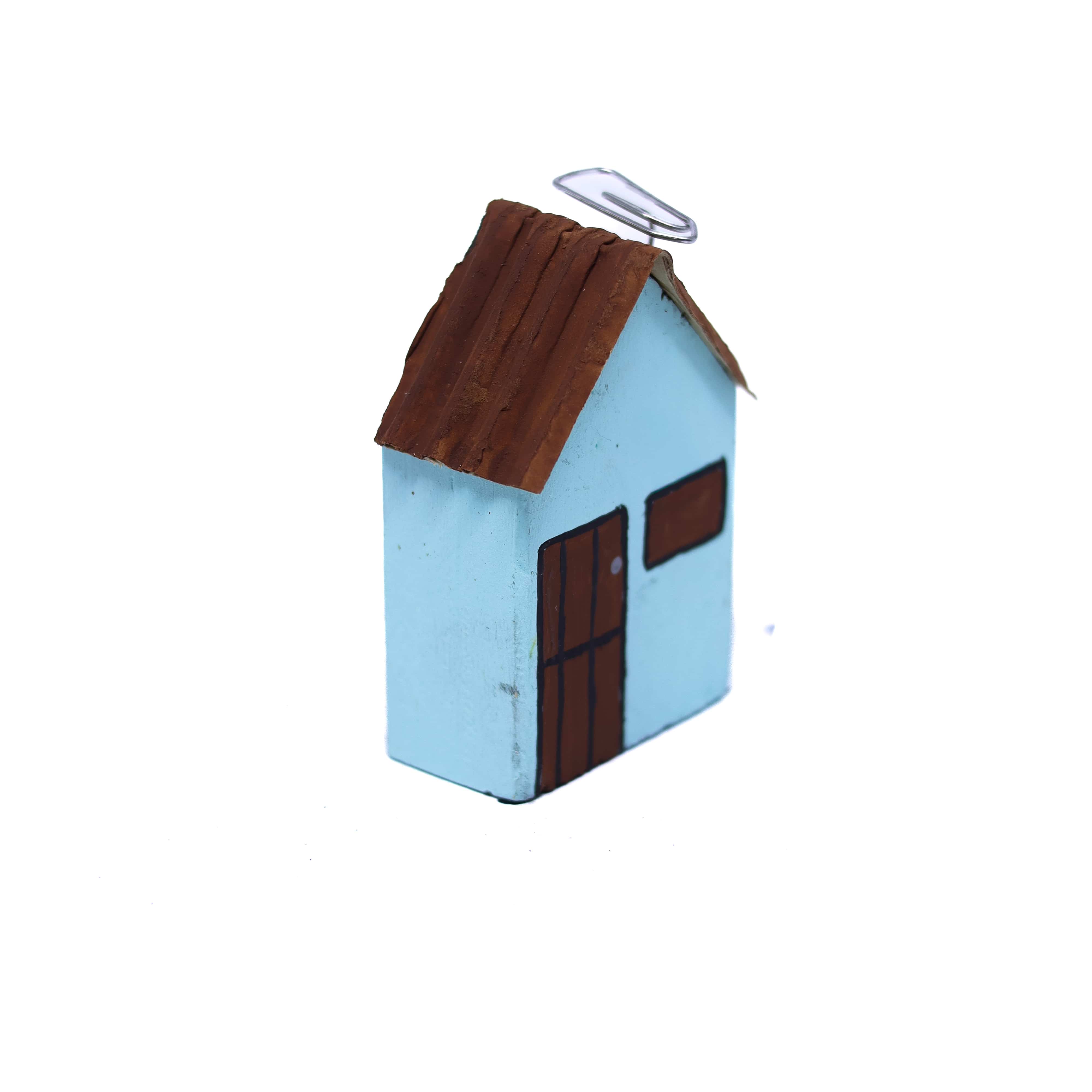 Escultura Casinha Madeira Azul Claro