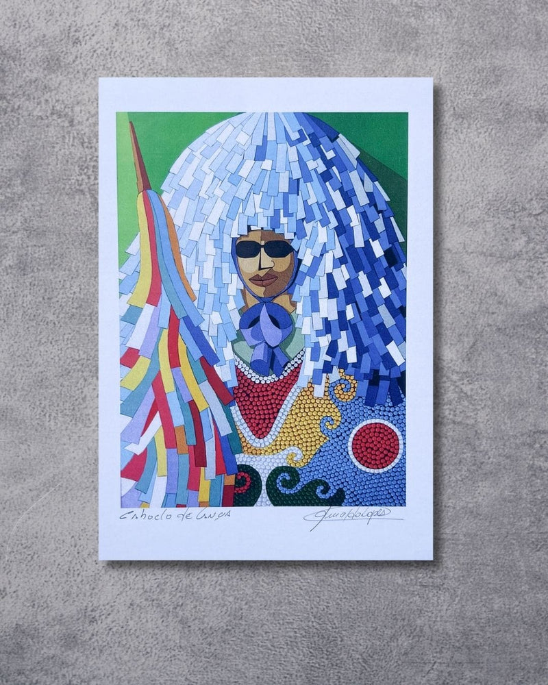 Gravura Caboclo de Lança Azul - 42 x 30 cm