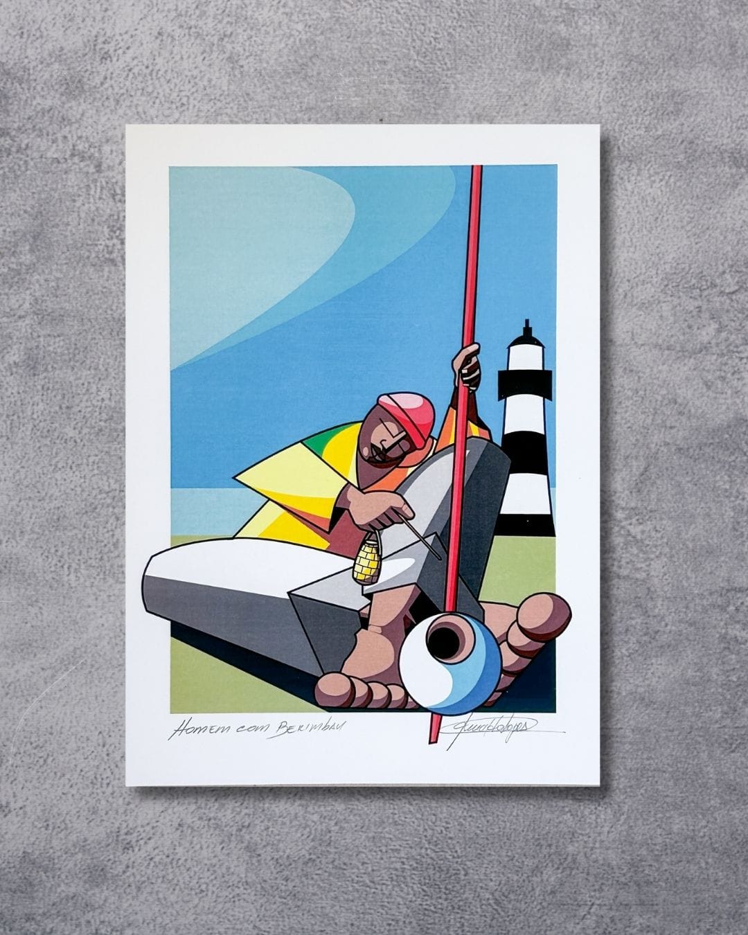 Gravura Homem com Berimbau - 25,5 x 18 cm