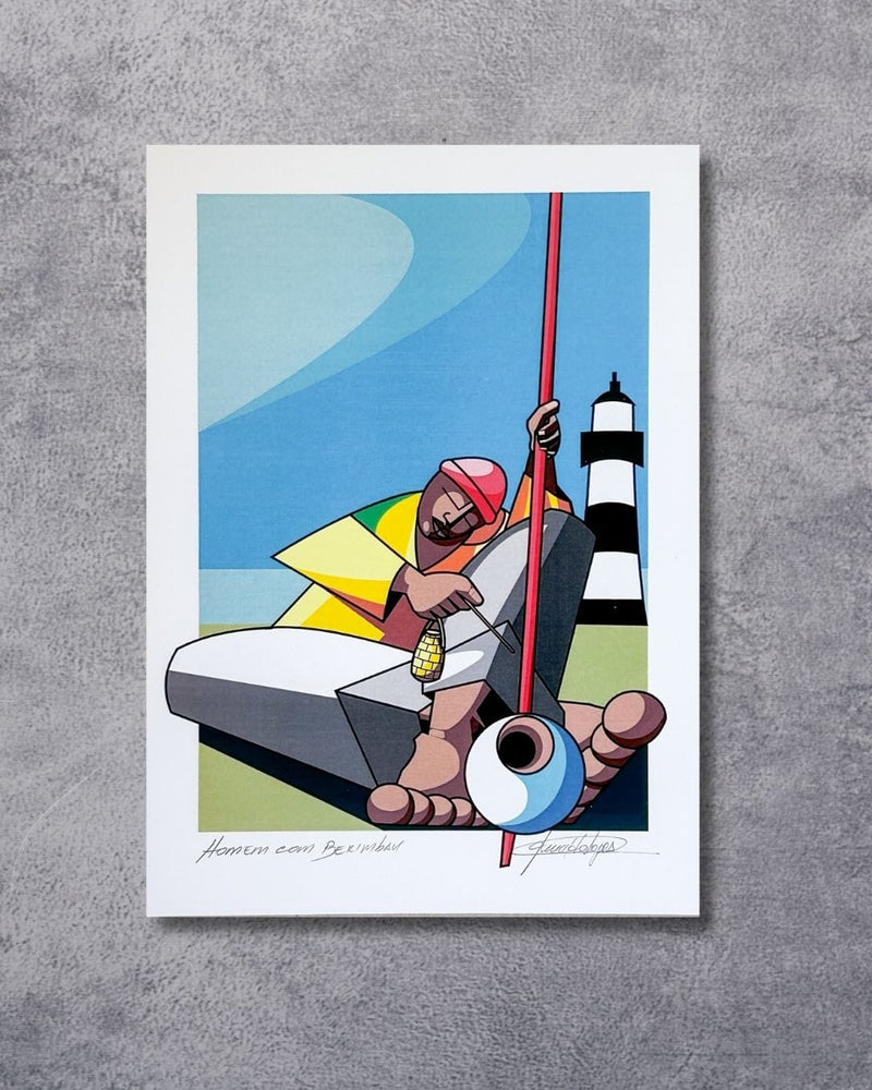 Gravura Homem com Berimbau - 25,5 x 18 cm