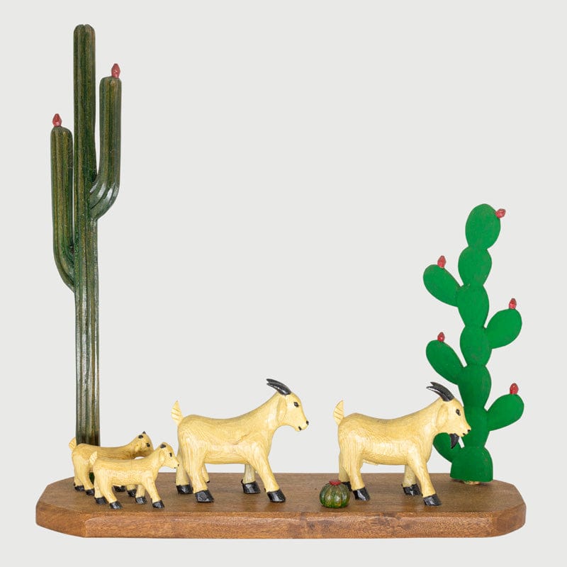 Escultura Cabras Cacto e Mandacaru em Madeira