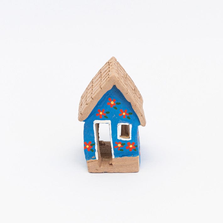Escultura Casinha Azul em Cerâmica