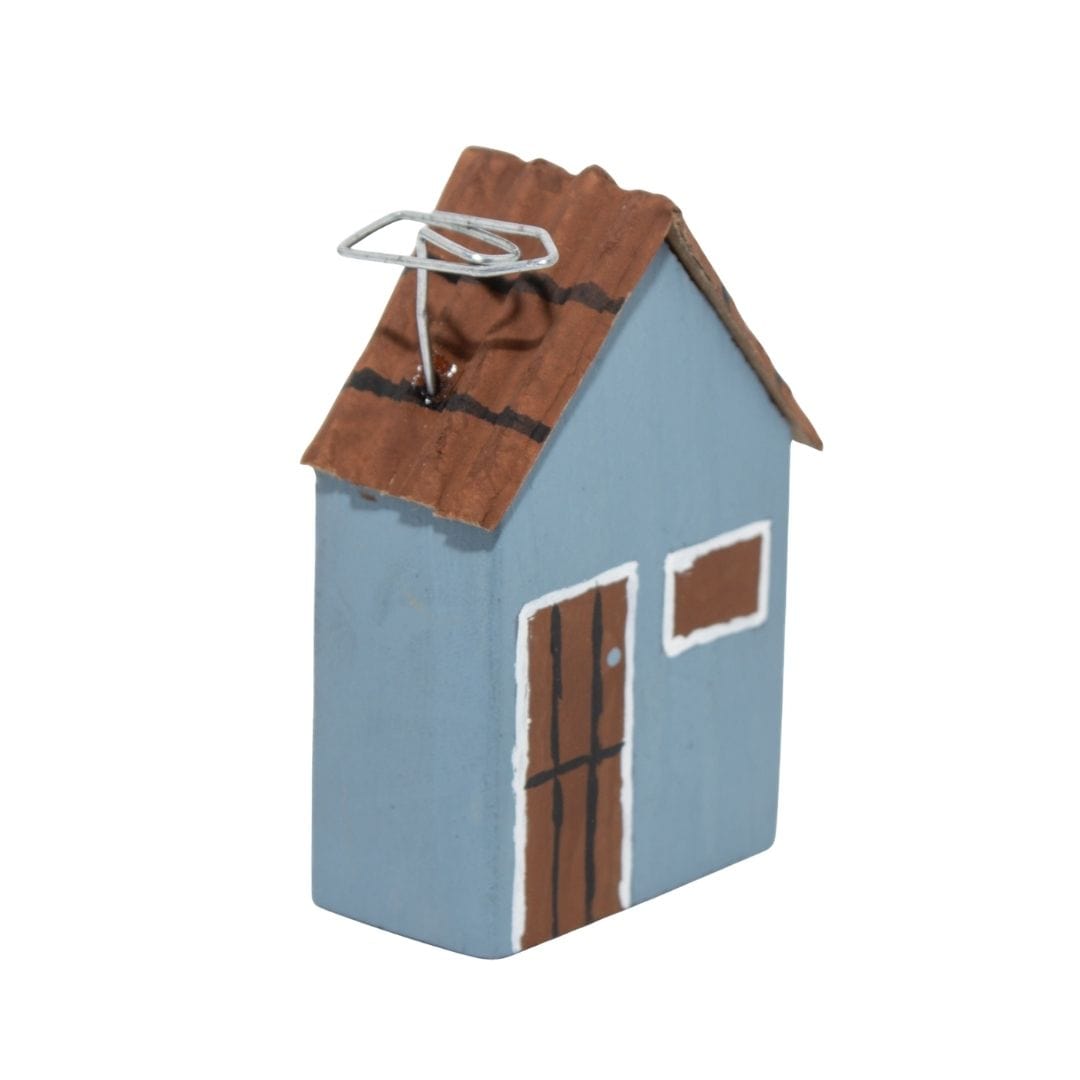 Escultura Casinha Madeira Azul Claro