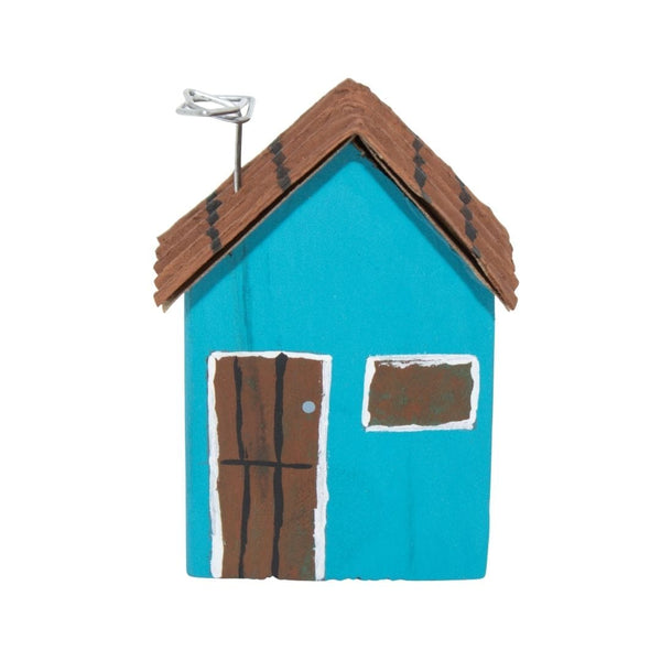 Escultura Casinha Madeira Azul Claro