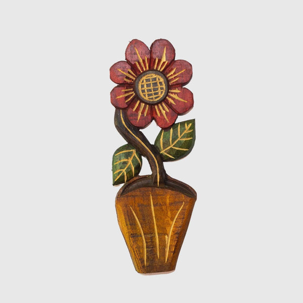 Figura Vaso com Flor Entalhada na Madeira 02