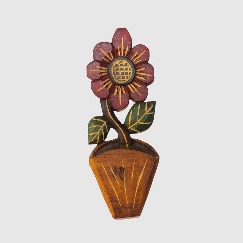 Figura Vaso com Flor Entalhada na Madeira 05