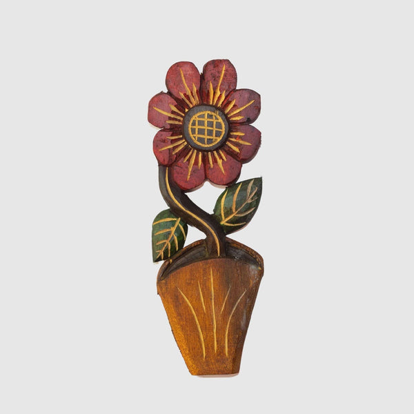 Figura Vaso com Flor Entalhada na Madeira 08