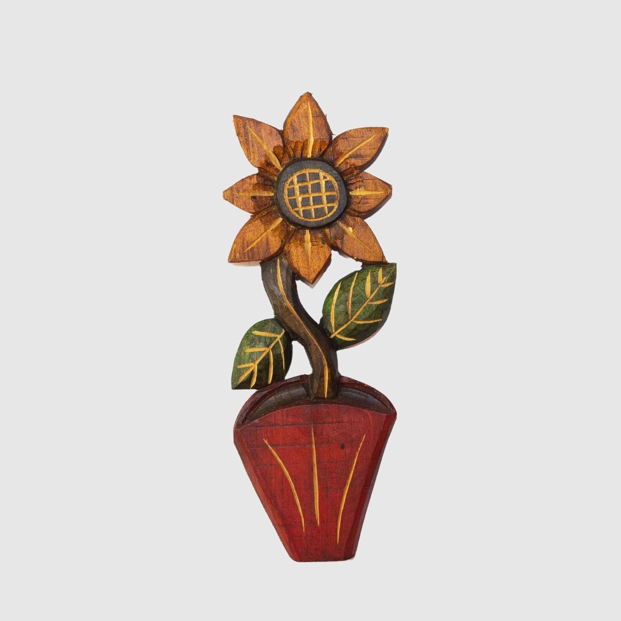 Figura Vaso com Flor Entalhada na Madeira 10