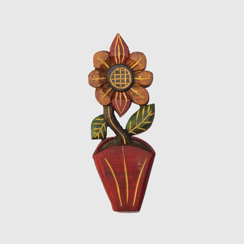 Figura Vaso com Flor Entalhada na Madeira 11