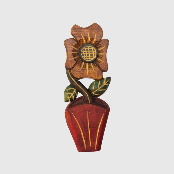 Figura Vaso com Flor Entalhada na Madeira 12