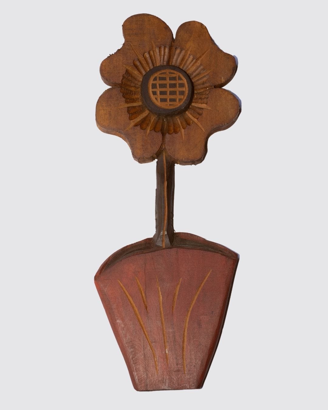 Figura Vaso com Flor G Entalhada na Madeira 02