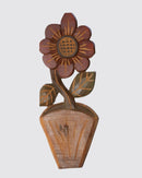 Figura Vaso com Flor G Entalhada na Madeira 04