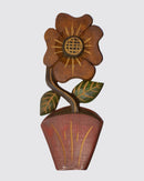 Figura Vaso com Flor G Entalhada na Madeira 08