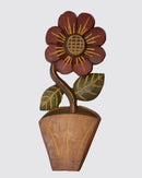 Figura Vaso com Flor G Entalhada na Madeira 09