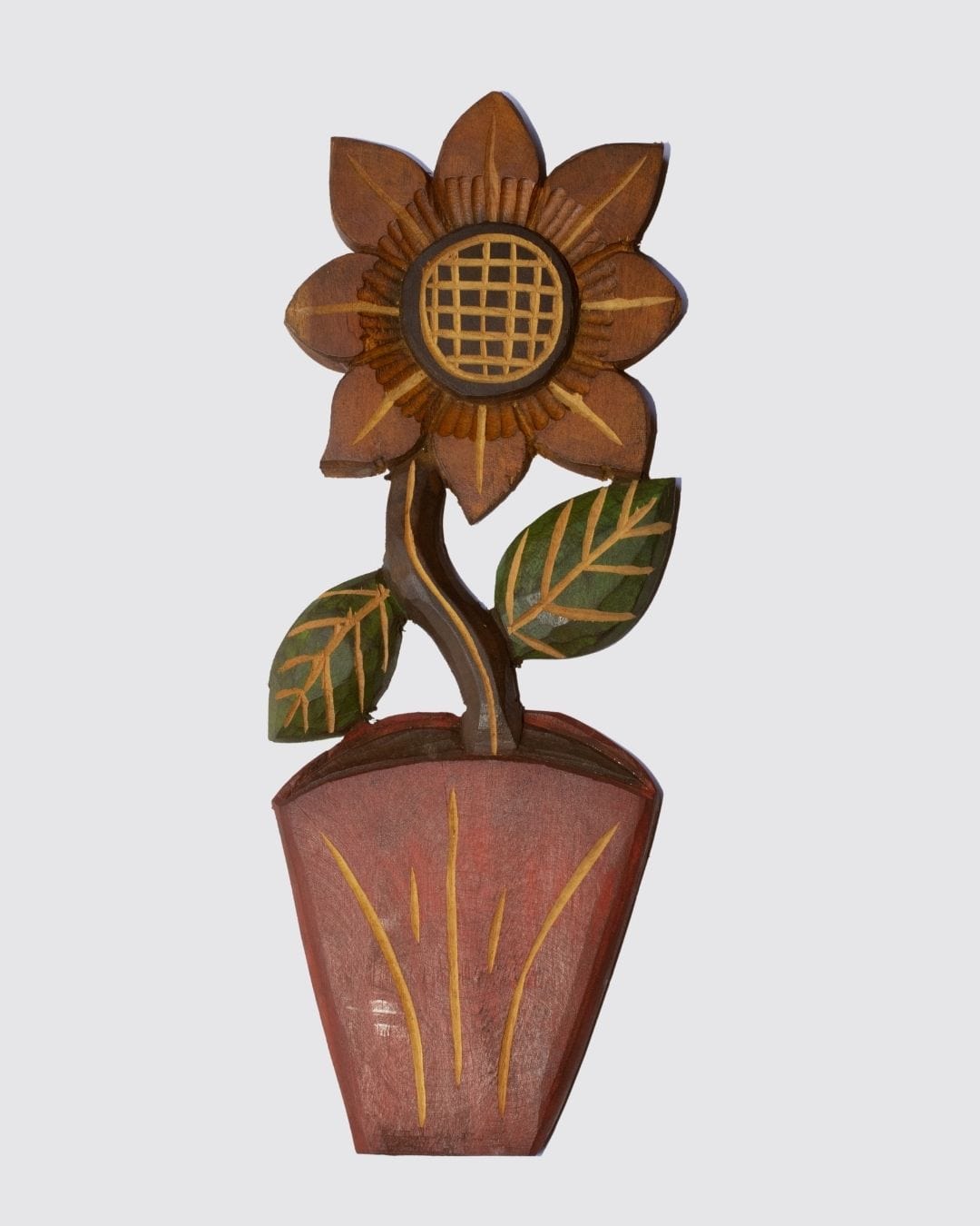 Figura Vaso com Flor G Entalhada na Madeira 10