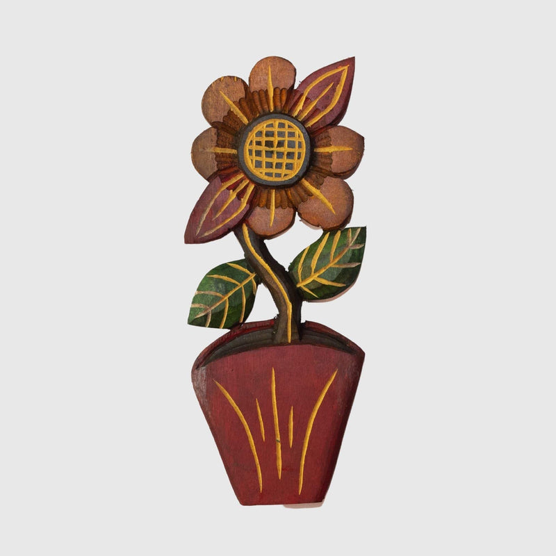 Figura Vaso com Flor G Entalhada na Madeira 10