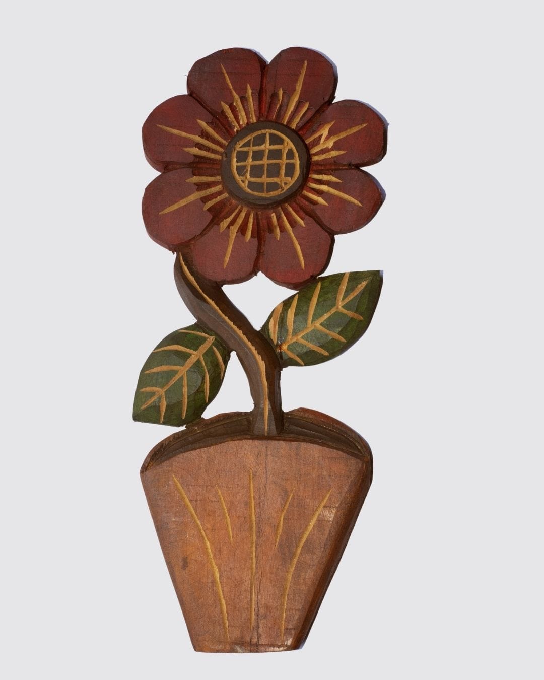 Figura Vaso com Flor G Entalhada na Madeira 11