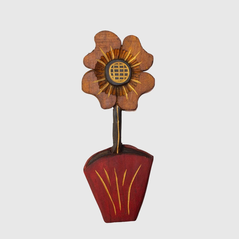 Figura Vaso com Flor G Entalhada na Madeira 12
