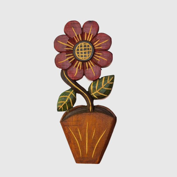 Figura Vaso com Flor G Entalhada na Madeira 13